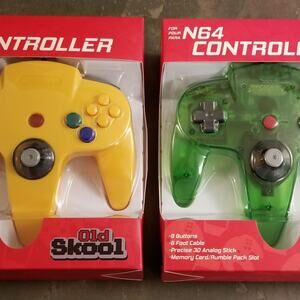 2 N64 Controllers - Yellow & Jungle Green (NEW) - Nintendo64 - Funtastic